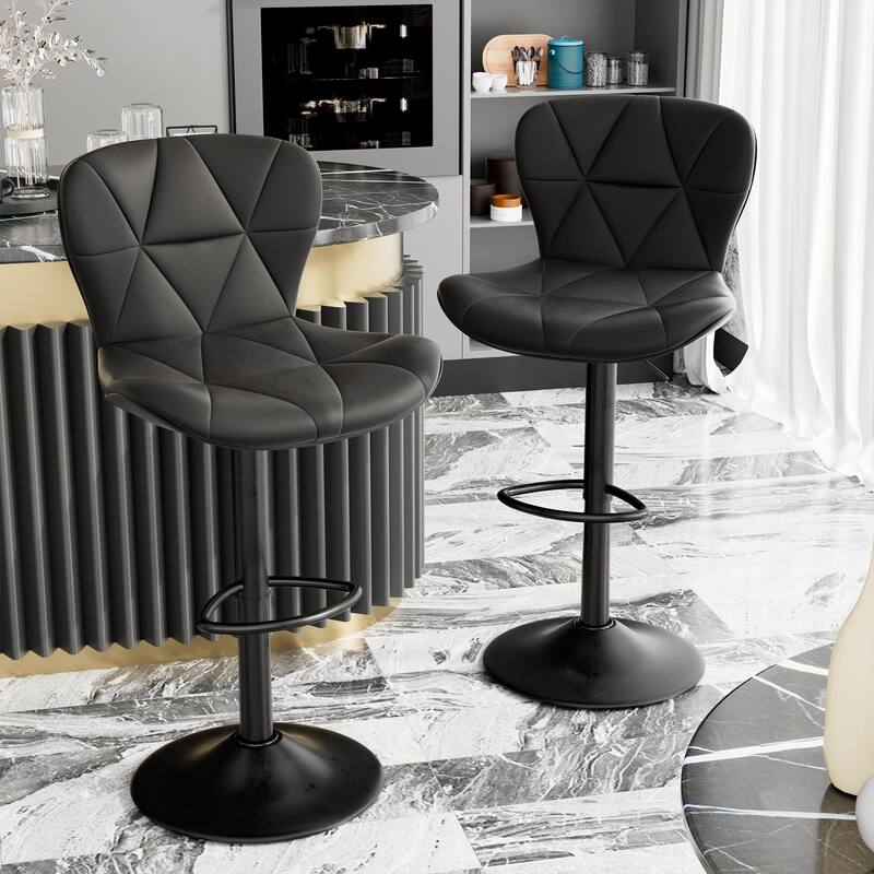 Modern Bar Stools Set of 2, Adjustable Faux Leather Upholstered Swivel Bar Stools, Counter Height Bar Chairs - Black