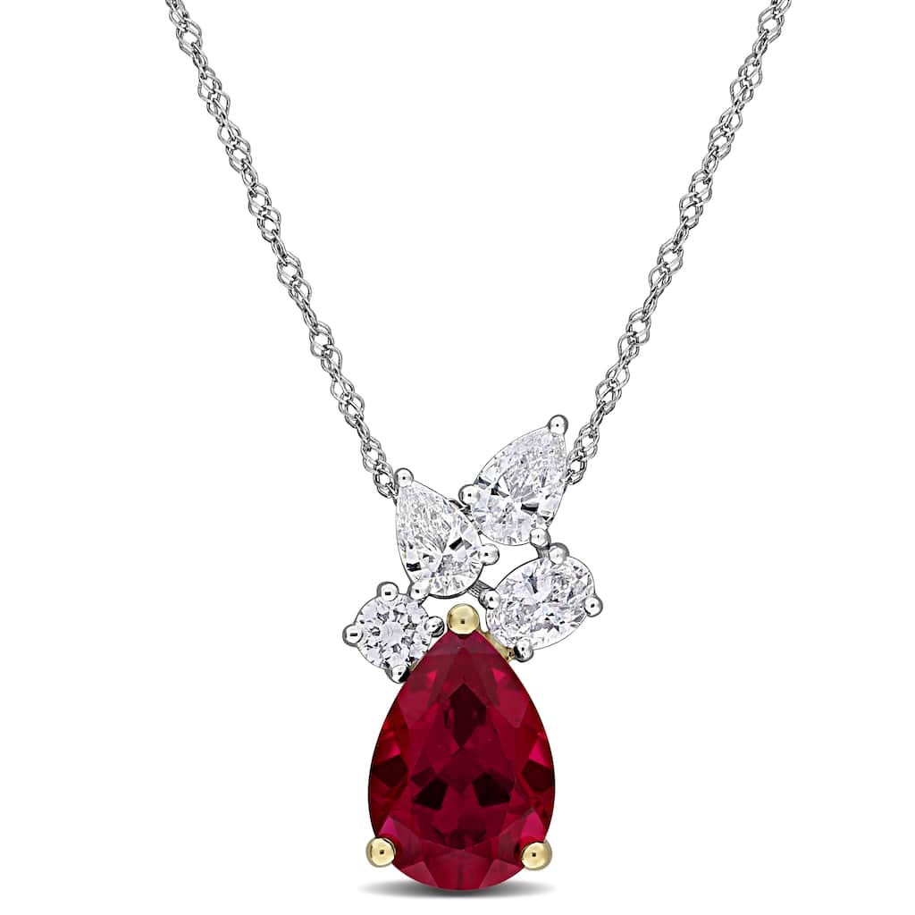 Miadora 2 1/2ct TGW Created Ruby 3/5ct TW Lab-Grown Diamond Necklace 18k Two-Tone Gold