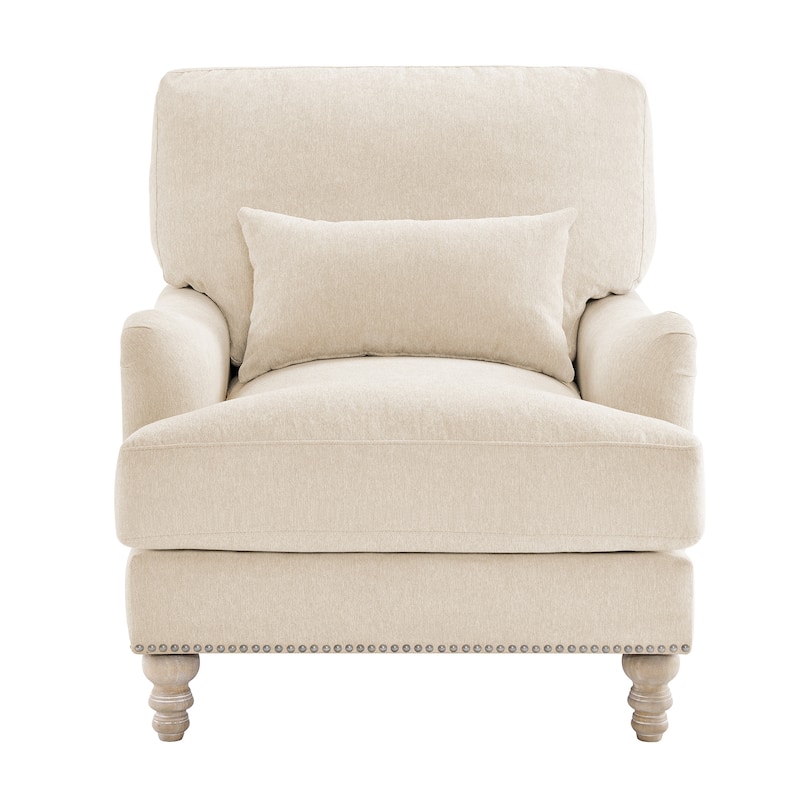 Modern Accent Chair Upholstered Solid Wood Frame with Lumbar Pillow Living Room Armchair