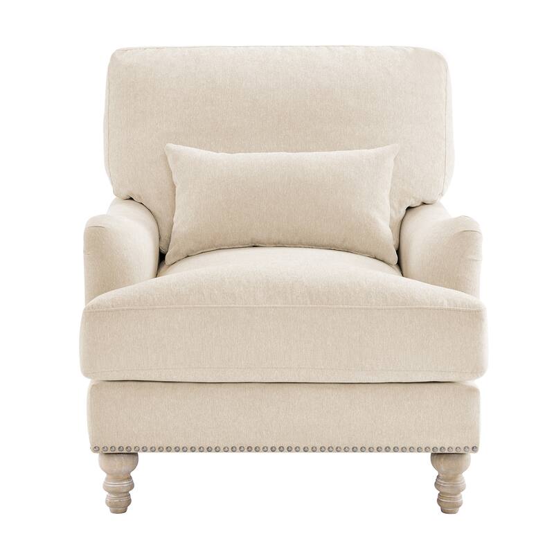 Upholstered Accent Chair with Solid Wood Legs and Pillow for Living Room Seating