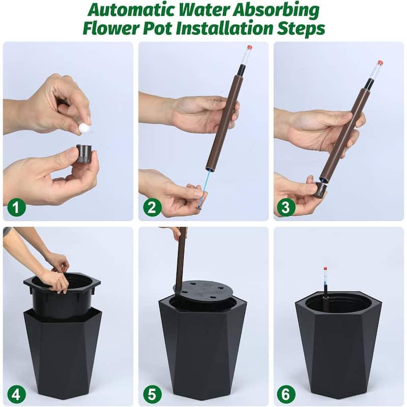 16" Set of 2 Self-Watering Planter Pots for Patio, Porch, Garden, Indoor Outdoor