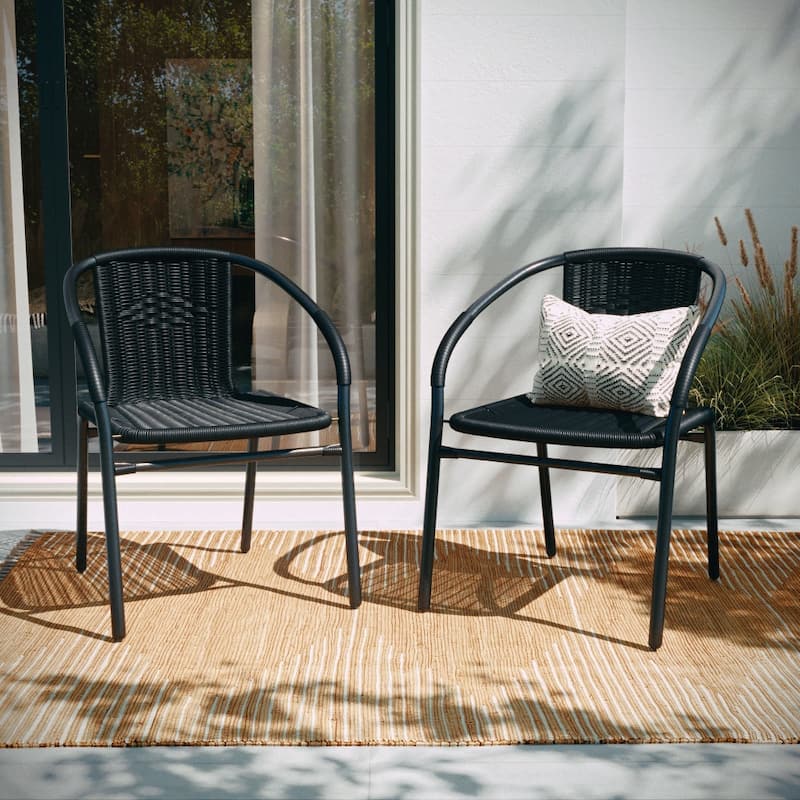 Indoor/Outdoor Stacking Rattan Restaurant Patio Chairs (Set of 4)