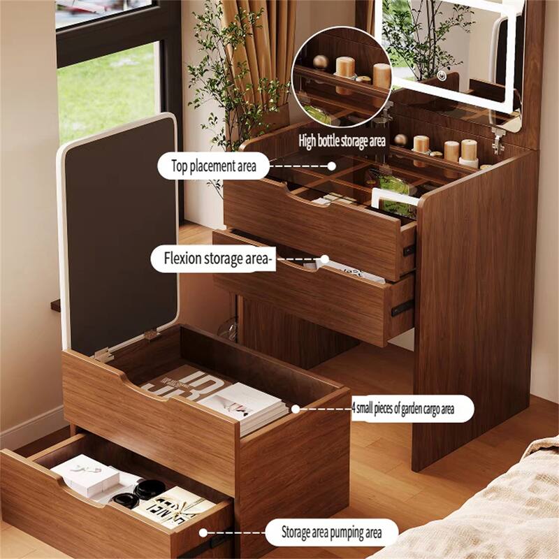 3 In 1 Vanity Desk with Mirror,Visible Glass Desktop,Drawers and Stool