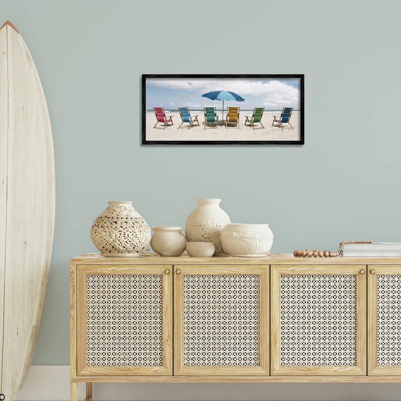 Stupell Colorful Beach Chairs Framed Giclee Art Design By Natalie Carpentieri