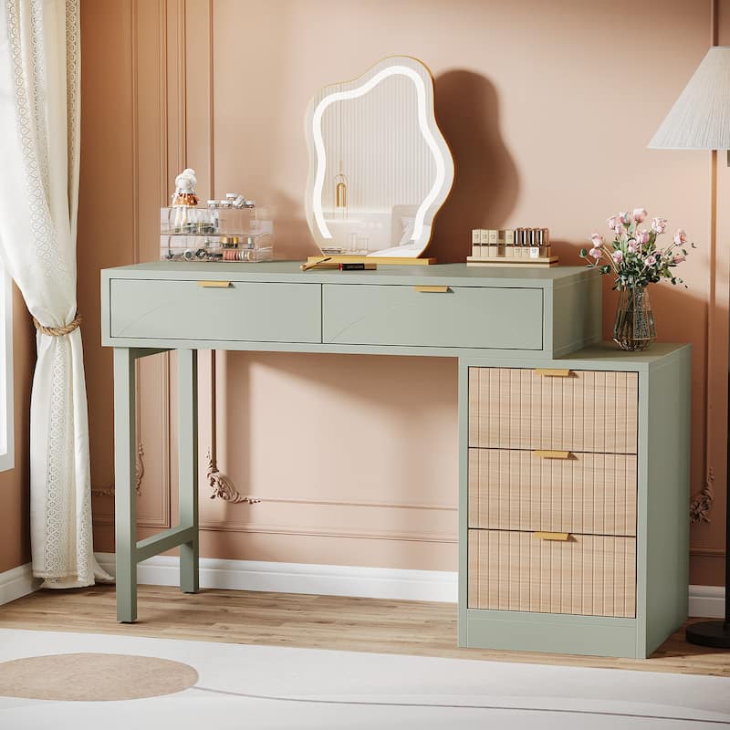 51-Inch Modern Makeup Vanity Desk with Reversible Drawer Cabinet - Mint Green