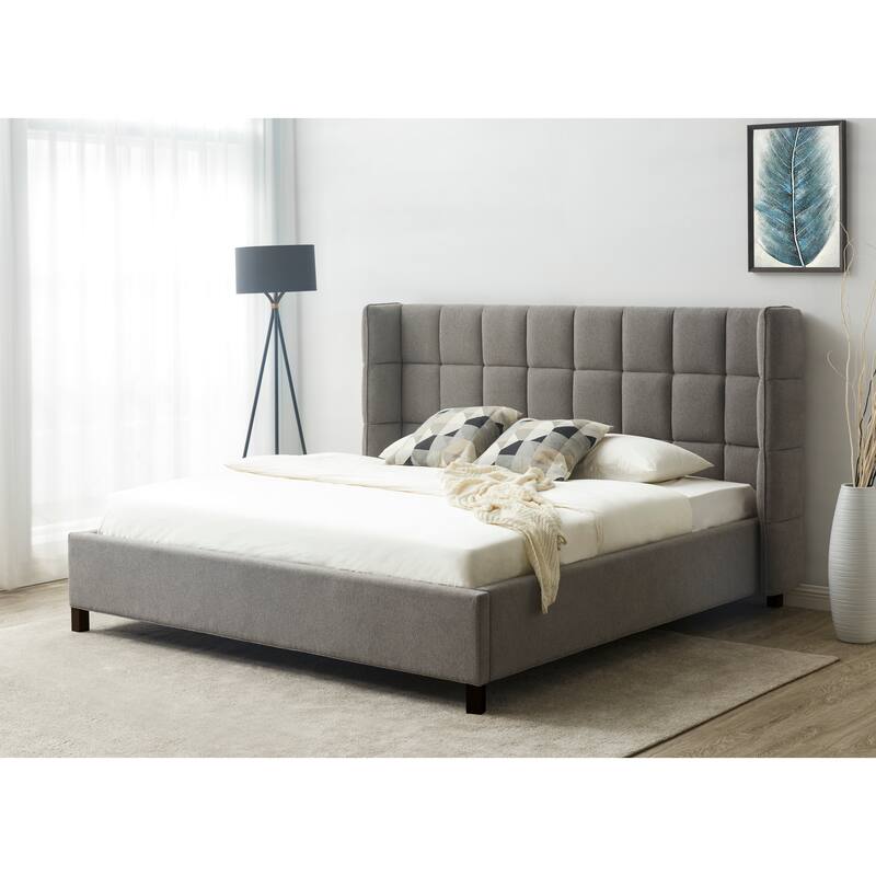 SAFAVIEH Couture Emerson Grid Tufted Bed - Light Grey - Queen