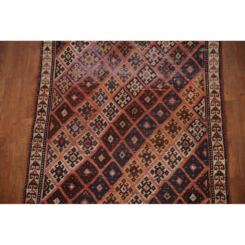 Qashqai Persian Antique Runner Rug Handmade Foyer Wool Carpet - 3'3"x 7'4"