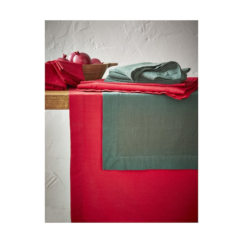 Set of 4 Threads Solid Color Casual Green Cotton Slub Machine Washable Napkins with 2-in Finished Hem, 20x20-in. - 20 x 20