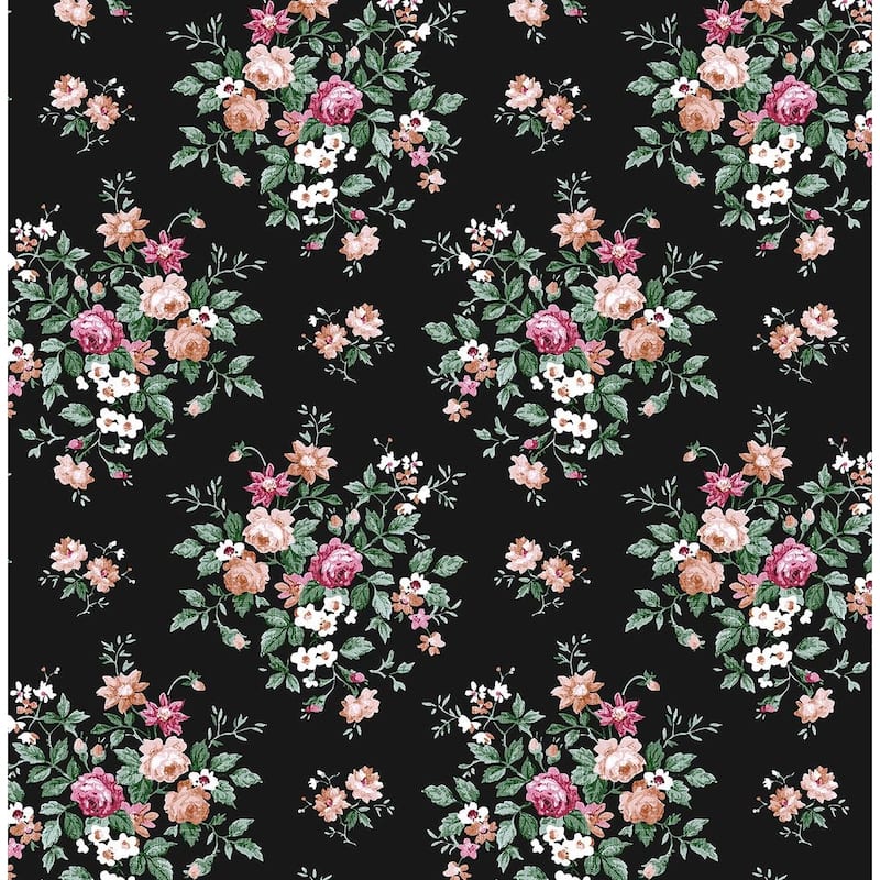 NextWall Floral Bunches Peel and Stick Wallpaper - 20.5 in. W x 18 ft. L - Ebony