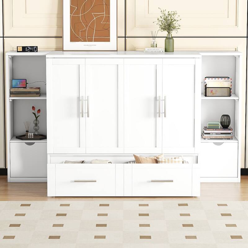 Murphy Bed with Shelves, Drawers, and LED Lighting
