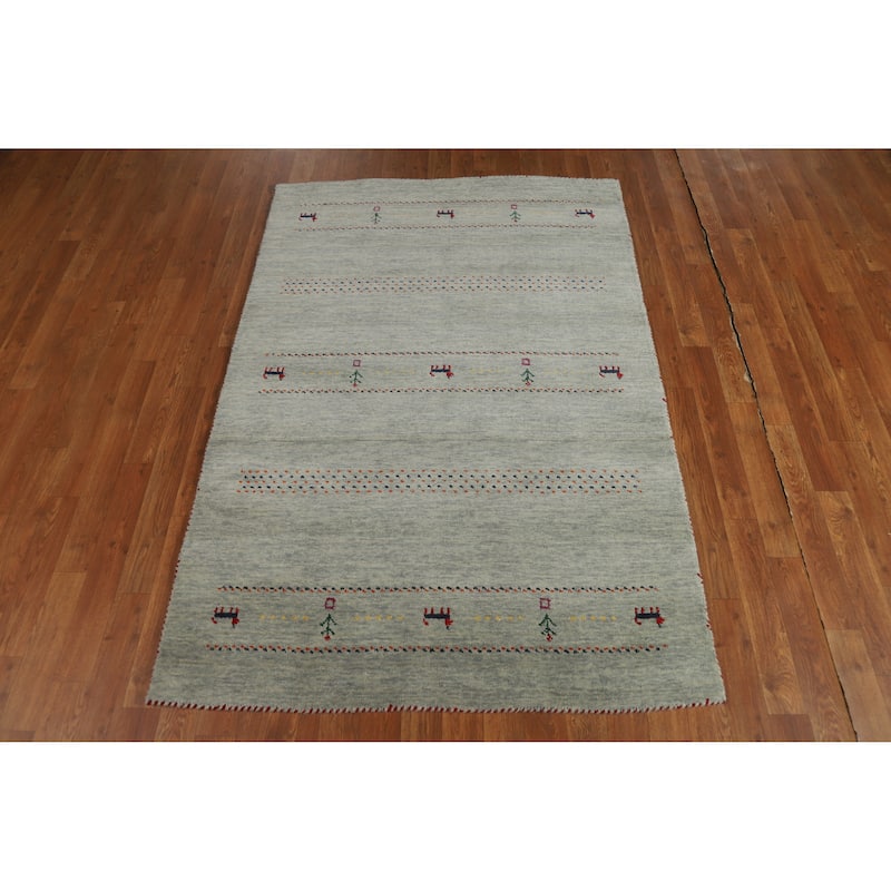 Hand Knotted Oriental 100% Wool Carpet Tribal Animal Pictorial Green Gabbeh Area Rug - 5' 10'' X 4' 0''