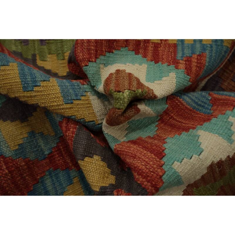 Hand Woven Oriental 100% Wool Carpet Southwestern Tribal Oranges & Rust Kilim Area Rug - 4' 10'' X 3' 5''