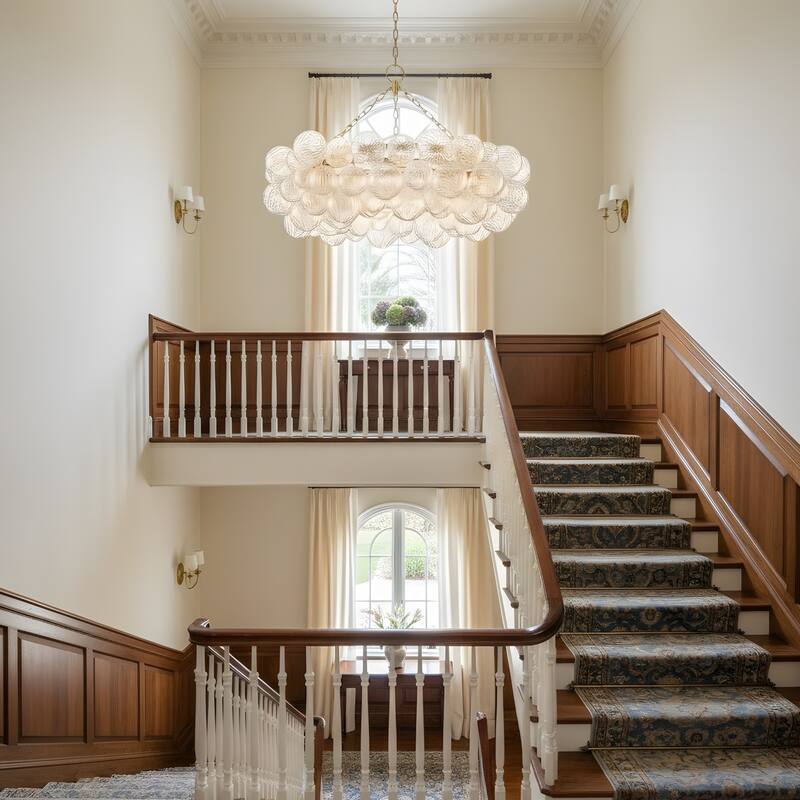 Gold Bubble Ball Chandelier, LED Pendant Light with Glass Globes