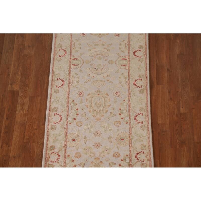 Hand Knotted Oriental 100% Wool Carpet Traditional Floral Greys & Charcoal Chobi-Peshawar Runner Rug - 20' 5'' X 2' 7''