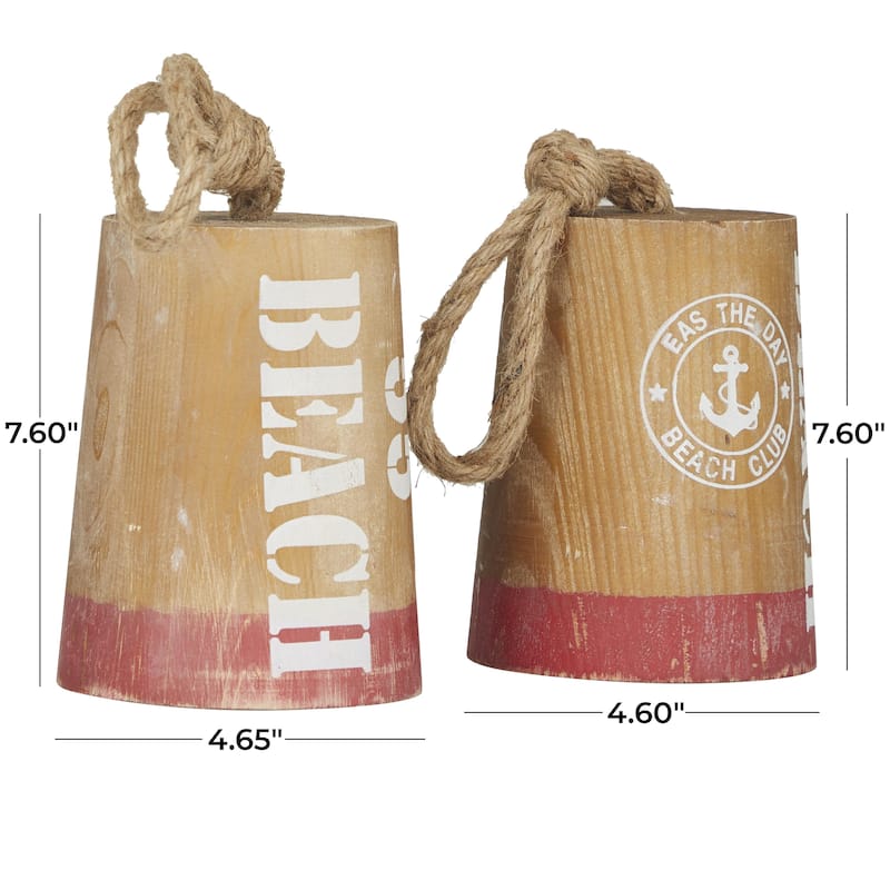 Wood Buoy Door Stopper Decorative Sculpture with Rope Accents - Set of 2 Brown - Roche River Decor