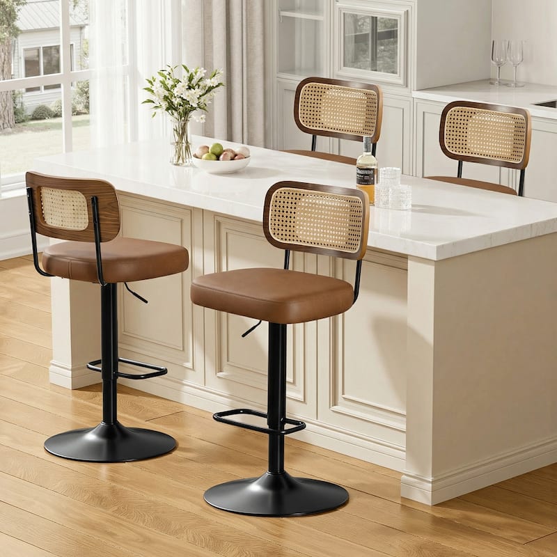 Adjustable Height Swivel Bar Stools with Back and Footrest - 17.7"W x 15.75"D x 35"-42.9"H