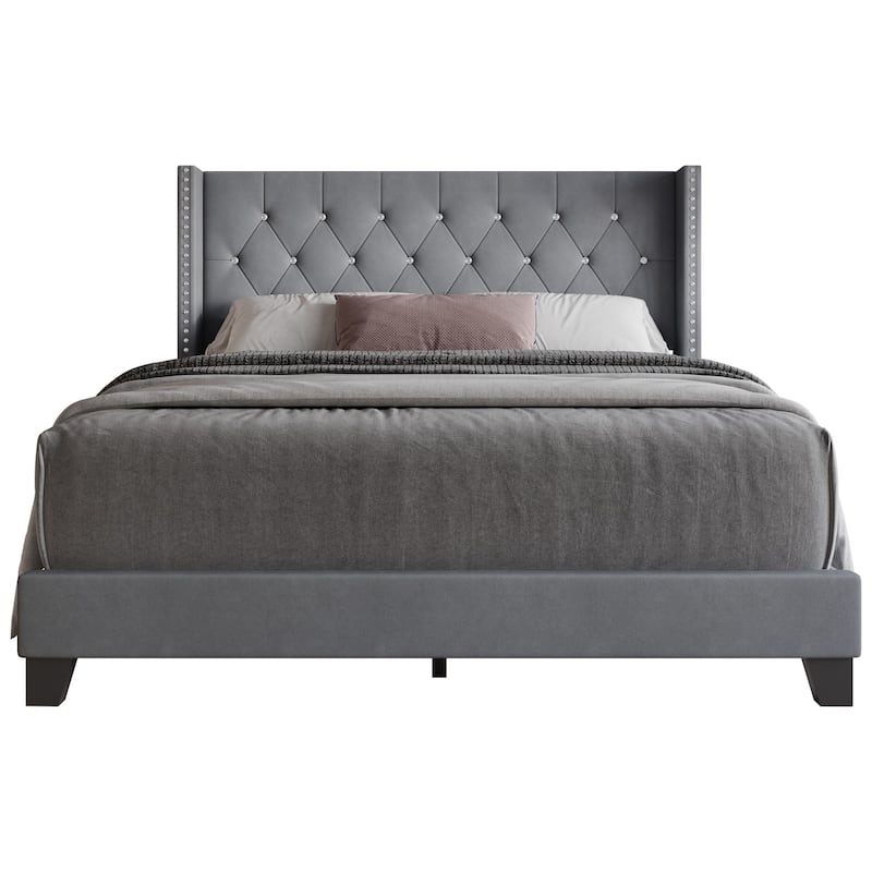 Clayfell Monroe Tufted Upholstered Wingback Panel Bed