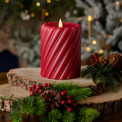 Swirl Motion Flameless Candle 4x6 Red