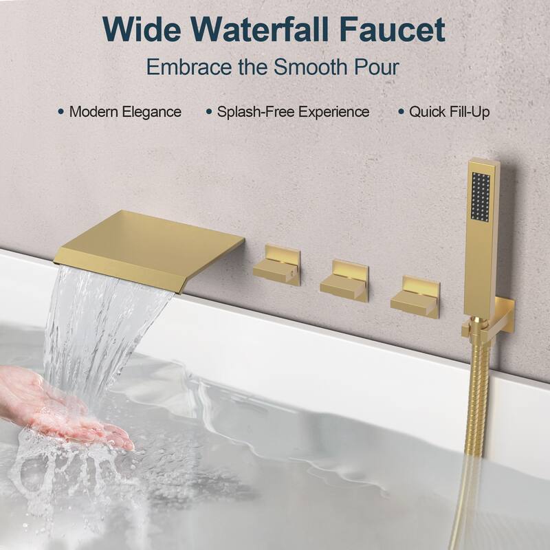 GRANDJOY Wall Mounted 3-Handle Tub Shower Faucet with Handheld Shower and Waterfall Tub Spout