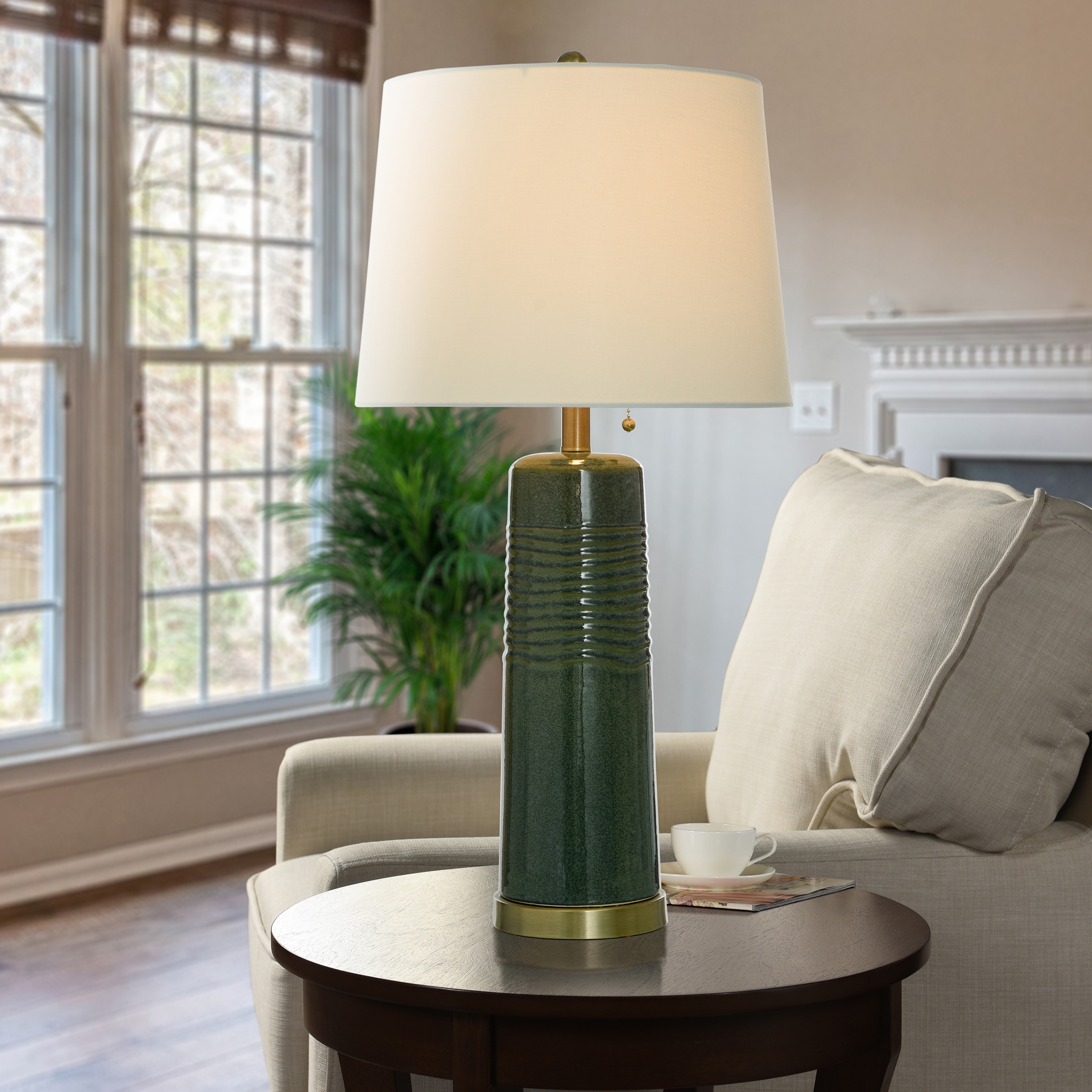 StyleCraft Lagrange - Ceramic Table Lamp - Green - White Shade