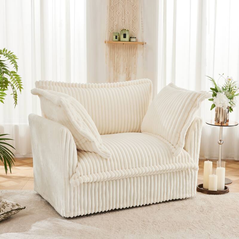 Corduroy Upholstered Armchair with Washable Covers, Deep Seat Single Couch Chair with Large Pillows, Small Space Reading Chair