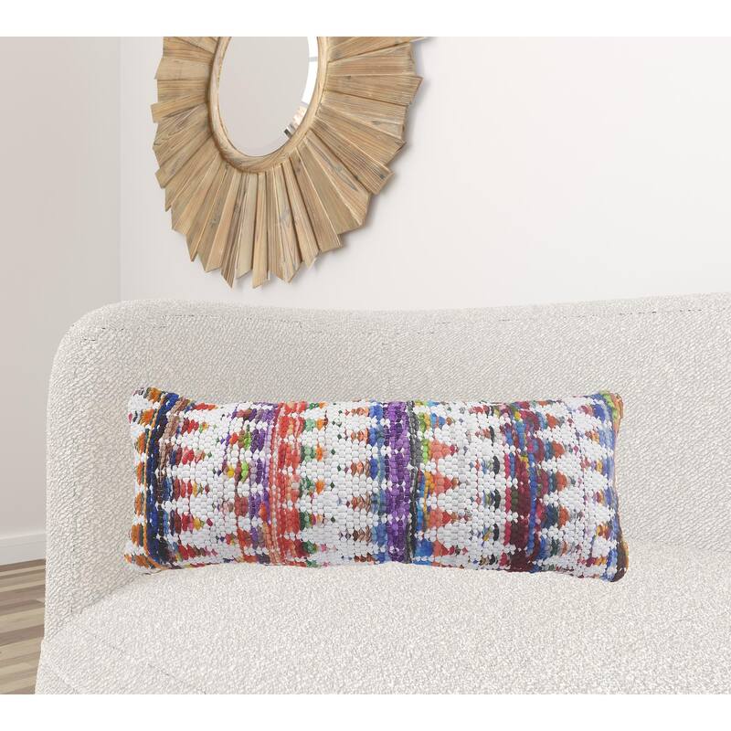 HomeRoots 14" X 36" White Red Blue Orange And Green 100% Cotton Geometric Zippered Pillow