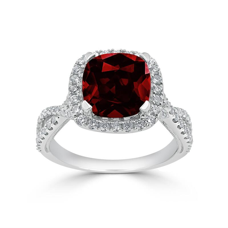Auriya 3 1/8ct Cushion-cut Garnet and Halo Diamond Engagement Ring 1/2cttw 14k Gold