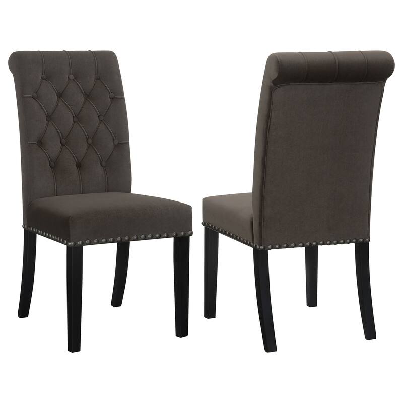 2pc Set Luxurious Feel Button-Tufted High Back Elegant Rolled Top Velvet Fabric Upholstered Nailhead Trim Tapered Legs