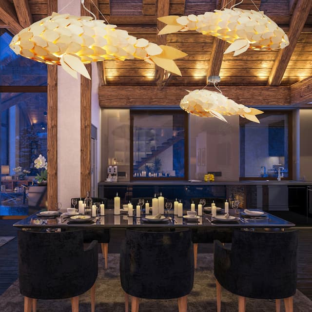 Light Lantern Fish Shaped Handmade Wood Ceiling Pendant Lamp - 23.6x9.8in