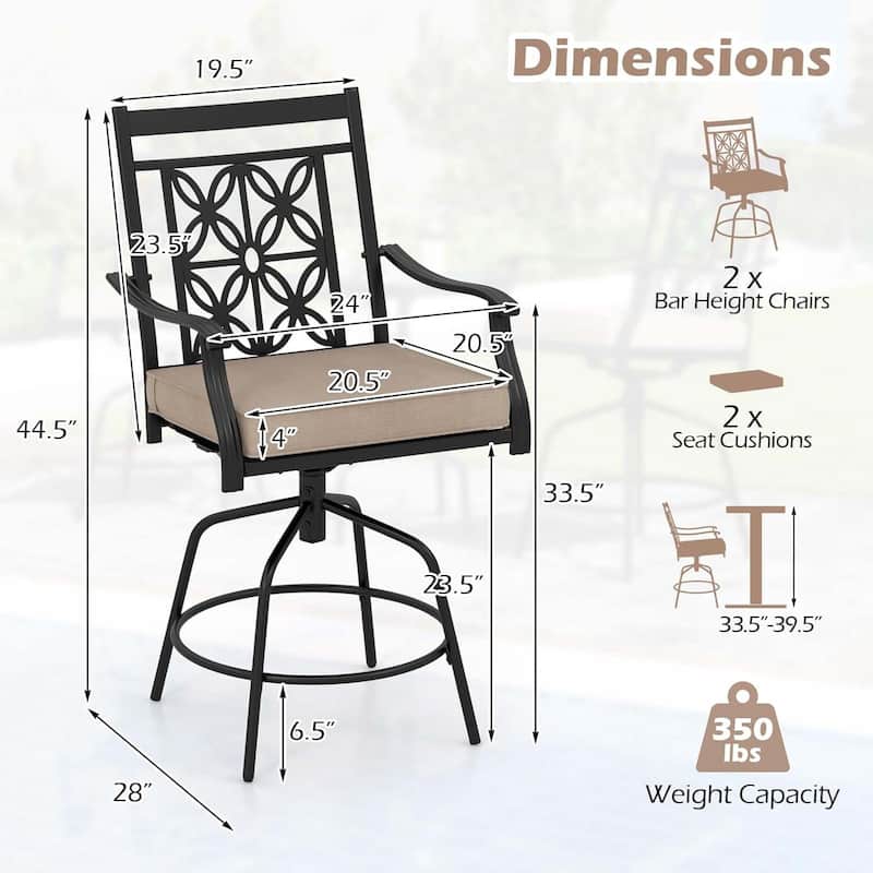 2/4PCS Outdoor Swivel Bar Stools Counter Height Bar Chairs w/ Cushions