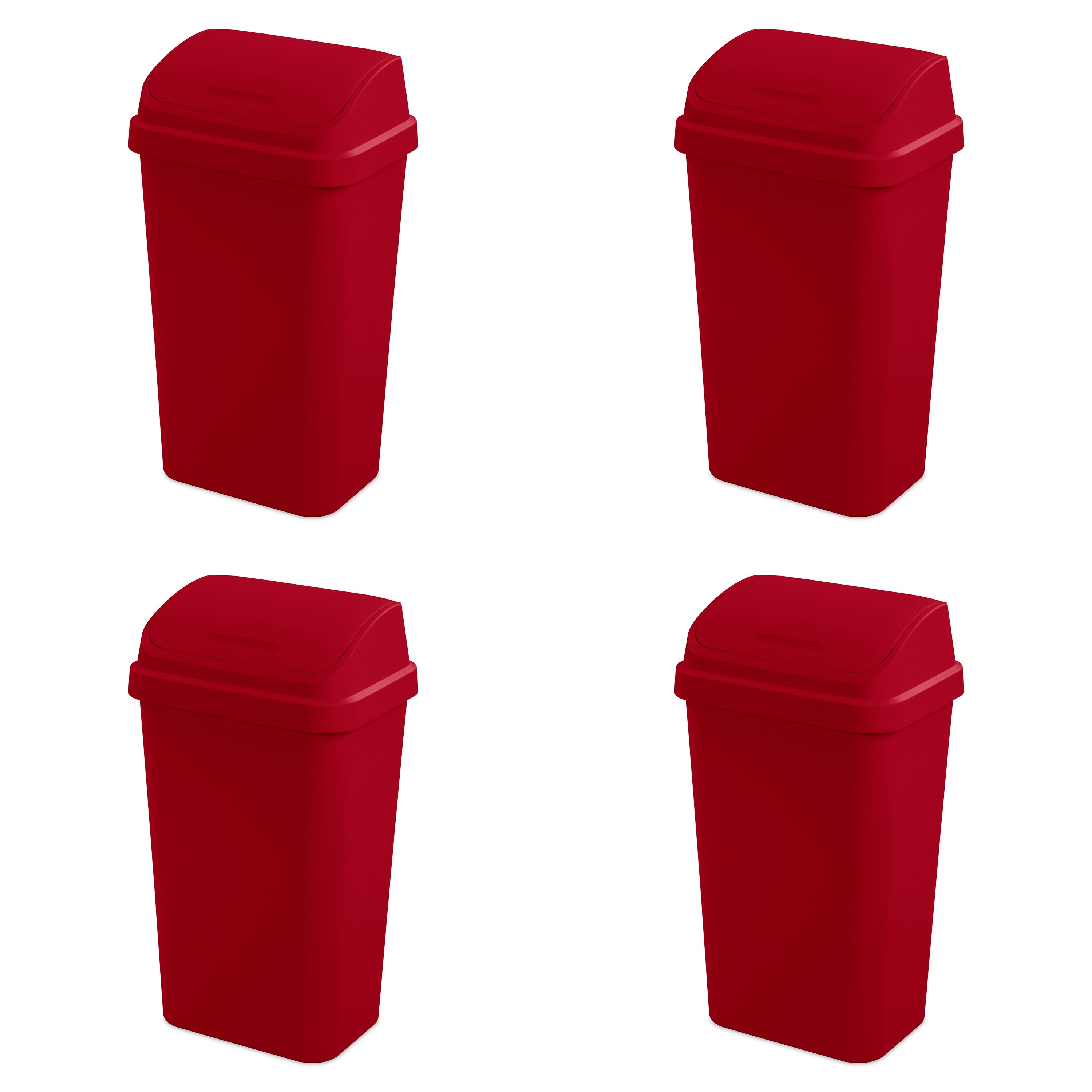 13 Gal. Swing Top Wastebasket Plastic, Classic Red, Set of 4 - Bed