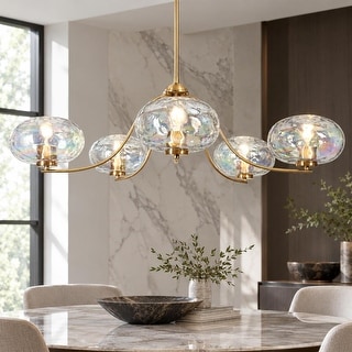 Modern Gold 5-Light Wheel Chandelier Globe Colored Glass Light for Dining Living Room - W 41.5" x D 8" x H 12"