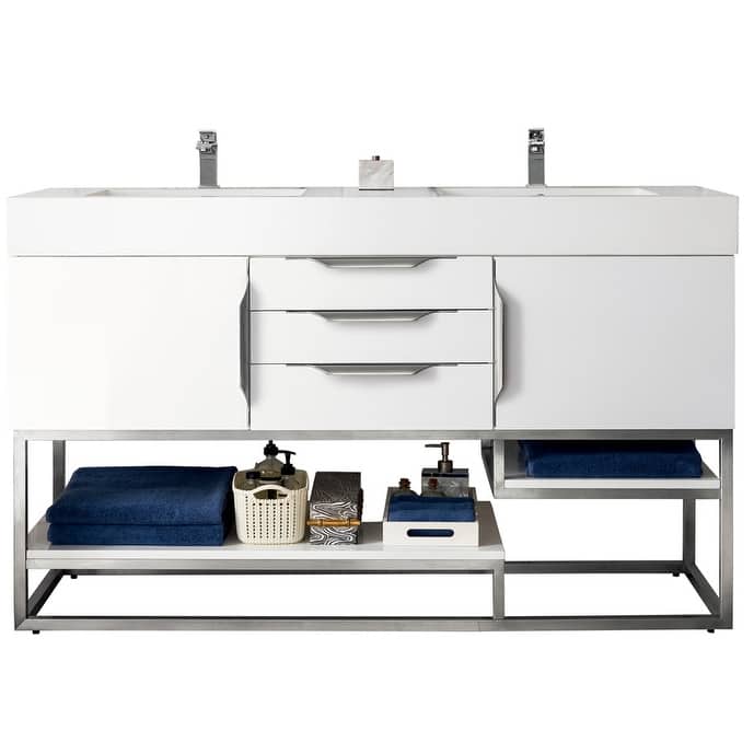 James Martin Vanities 983-V59D-BN-GW Columbia 59" Free Standing Double - Glossy White - Painted