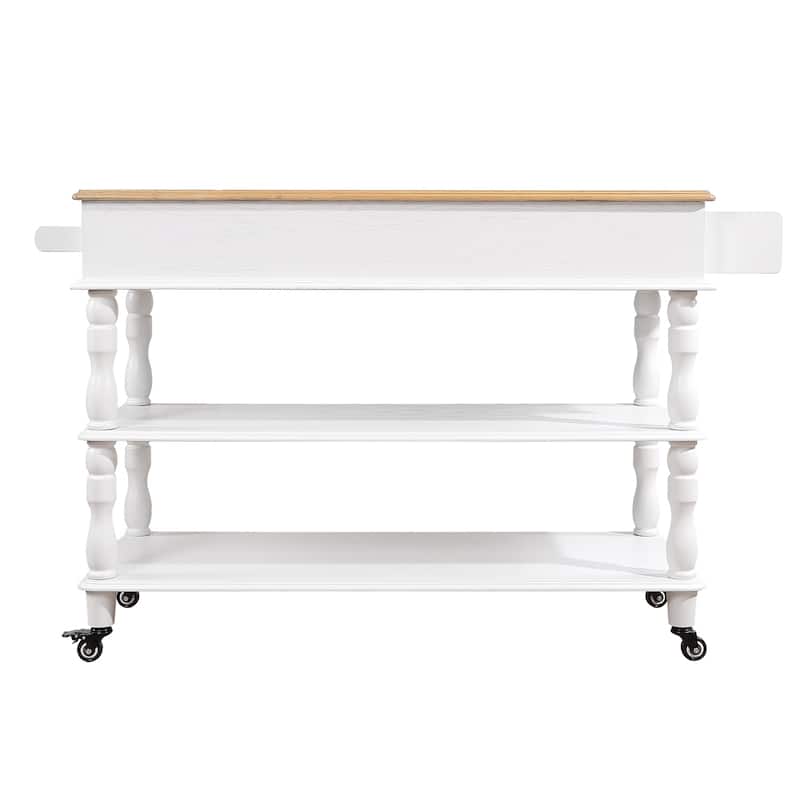 Rolling OAK Wood Top Kitchen Cart with Wine Rack and 2 Drawers