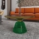 preview thumbnail 3 of 16, 30-Inch Round Coffee Table Glass/Stone Tabletop with Gold Iron Rim Frame Glass Pedestal Base