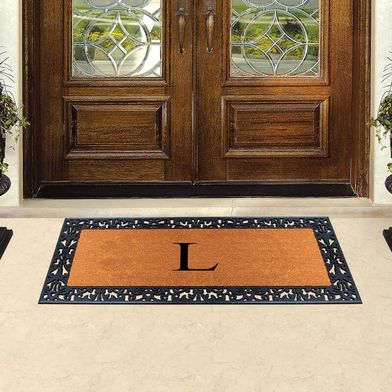A1HC Rubber and Coir Paisley Border Heavy Duty Non-Slip Durable Double Door Monogrammed Doormat 30"X60", Black