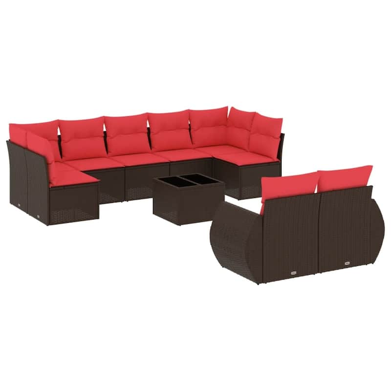 vidaXL 9 Piece Patio Sofa Set with Cushions Grey Poly Rattan - 24.4" x 24.4" x 27.2"