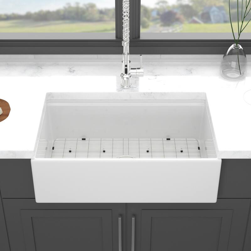 Farmhouse Sink Workstation - Ceramic Single Bowl Farm Kitchen Sink