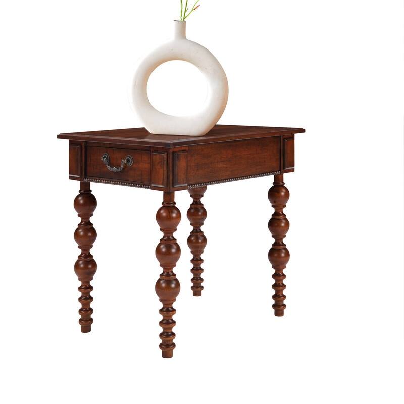 Retro 24" Solid Wood End Table with Drawer Easy Assembly Vintage Narrow Sofa Side Table for Living Room