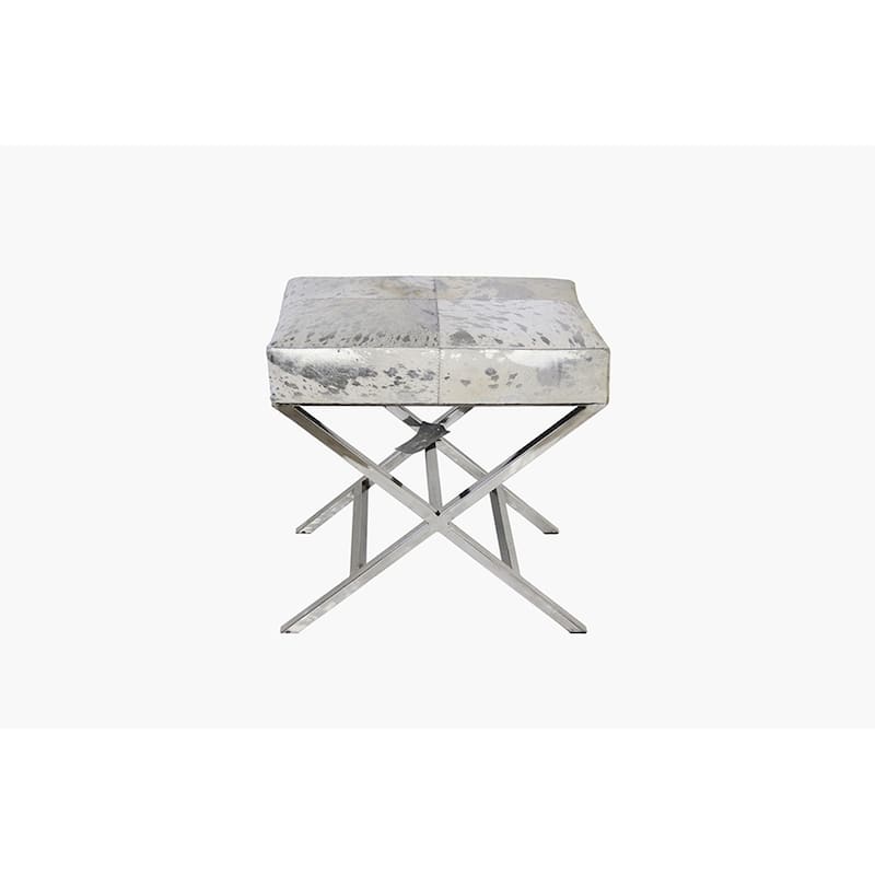 Pasargad Home Forest Silver Steel and Cowhide Upholstered Bench