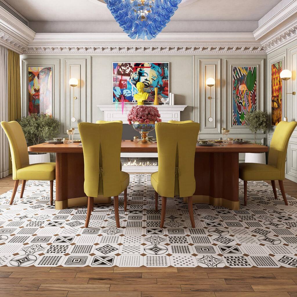 Merola Tile Vaudeville Octagon Deco Sombra with Taco Marron 7-7/8" x 7-7/8" Porcelain Floor and Wall Tile