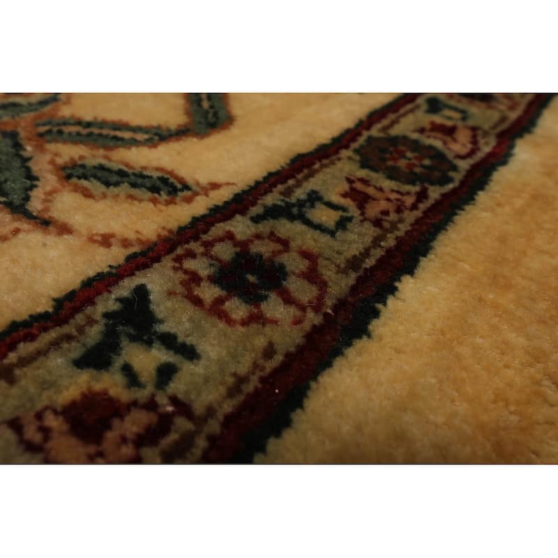 Hand Knotted Agra Ivory, Aqua 100% Wool Traditional Oriental Area Rug - 9' x 11' 11''