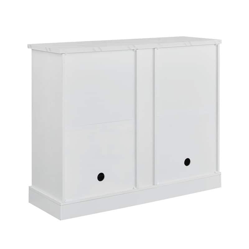 47" Marbling Countertop Buffet Bar Cabinet w/ Glass Holders