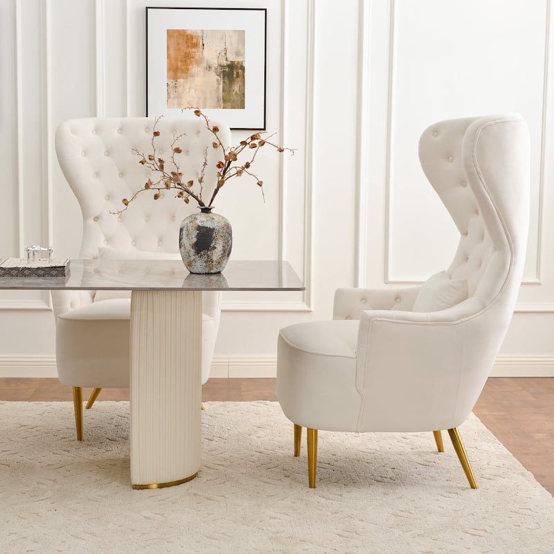 KINWELL Tufted High Wingback Accent Chairs Velvet Armchairs, Set of 2