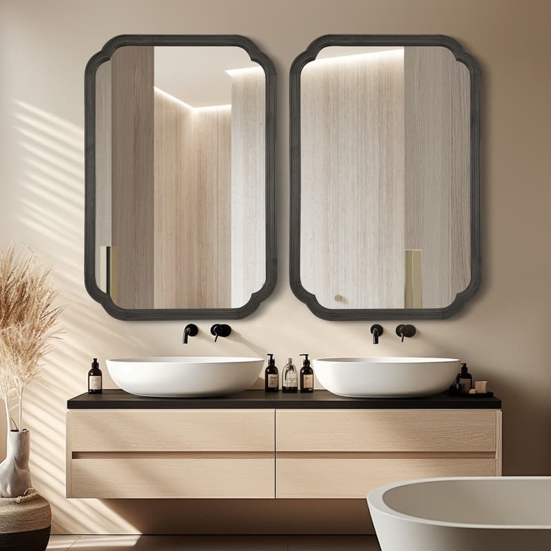 Decorative Scalloped Corner Rectangle Farmhouse Style Wall Mirror