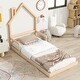 preview thumbnail 3 of 24, Twin Size Pine Wood House-Shaped Headboard Floor Bed with Handrails and Slats