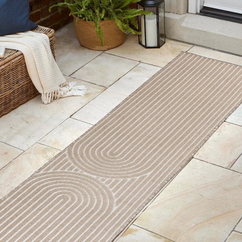 JONATHAN Y Peater High-Low MidCentury Modern Arch Stripe Two-Tone Indoor/Outdoor Rug