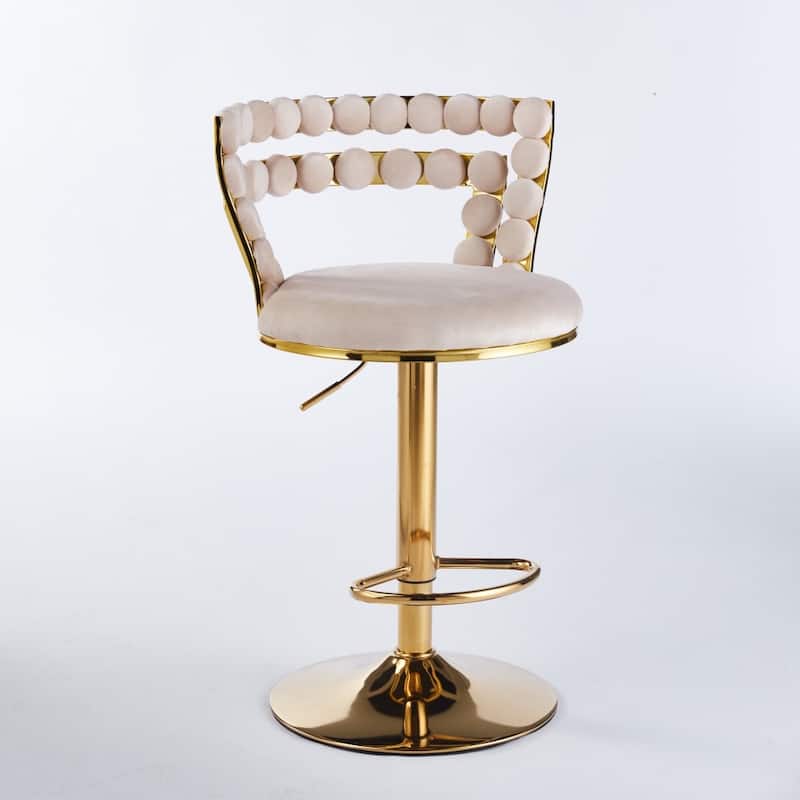 Set of 2 Modern Bar Chair with Golden Color Iron Tube Legs, Soft Cushions and Comfortable Backrest