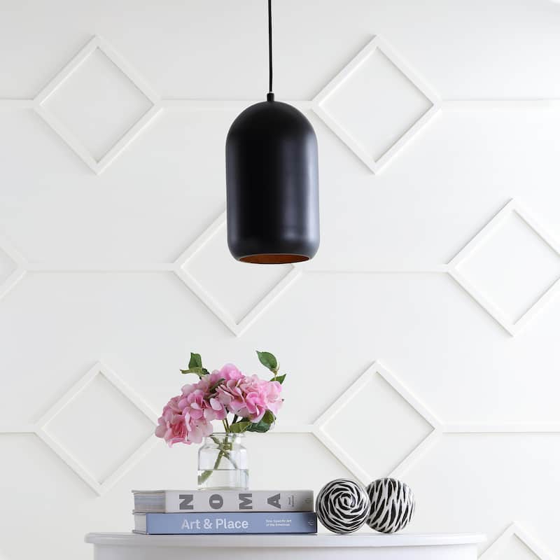 SAFAVIEH Lighting Avery Adjustable 1-Light Led Black Pendant - 7"x7"x14-86" - Painted Black - 7Wx7Dx86H