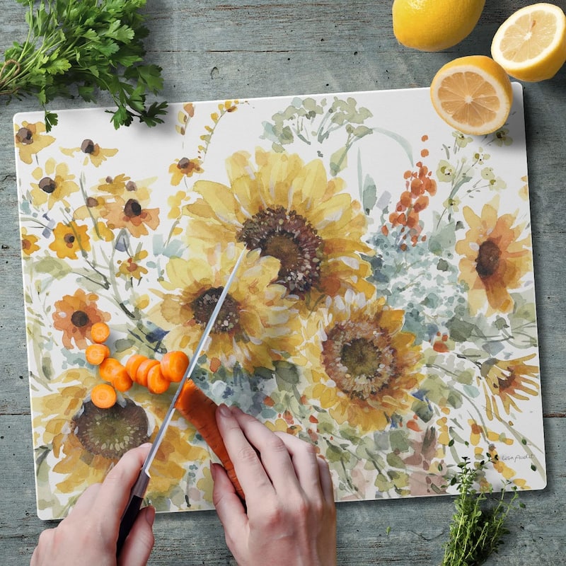 CounterArt Sunflowers Forever 3mm Heat Tolerant Tempered Glass Cutting Board 15" x 12" Made in the USA Dishwasher Safe